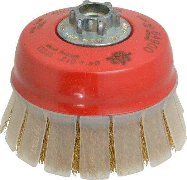 JAZ USA - 4" Diam, 5/8-11 & M14x2.00 Threaded Arbor, Steel Fill Cup Brush - 0.012 Wire Diam, 1-3/16" Trim Length, 8,500 Max RPM - Apex Tool & Supply