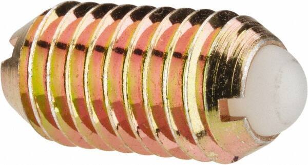 Vlier - M10x1.5, 6mm Ball Diam, 19mm Body Length, 2.01mm Max Ball Reach, Threaded Ball Plunger - Steel Body, Nylon Ball, 13.49 Lb Initial End Force, 20.23 Lb Final End Force - Apex Tool & Supply