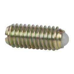 Vlier - M6x1.0, 3.5mm Ball Diam, 14mm Body Length, 1mm Max Ball Reach, Threaded Ball Plunger - Steel Body, Nylon Ball, 6.29 Lb Initial End Force, 9 Lb Final End Force, Locking Element - Apex Tool & Supply