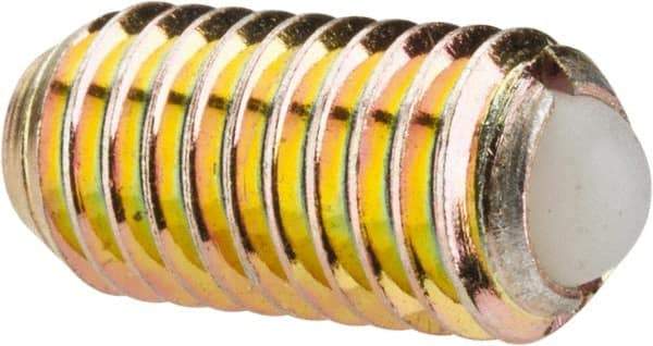 Vlier - M8x1.25, 5mm Ball Diam, 16mm Body Length, 1.5mm Max Ball Reach, Threaded Ball Plunger - Steel Body, Nylon Ball, 9 Lb Initial End Force, 13.49 Lb Final End Force, Locking Element - Apex Tool & Supply