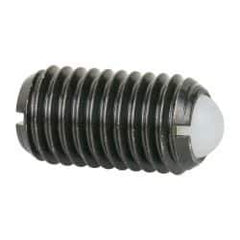 Vlier - M12x1.75, 8mm Ball Diam, 22mm Body Length, 2.5mm Max Ball Reach, Threaded Ball Plunger - Steel Body, Nylon Ball, 6.75 Lb Initial End Force, 12.36 Lb Final End Force - Apex Tool & Supply