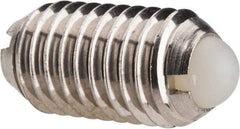 Vlier - M10x1.5, 6mm Ball Diam, 19mm Body Length, 2.01mm Max Ball Reach, Threaded Ball Plunger - Stainless Steel Body, Nylon Ball, 13.49 Lb Initial End Force, 20.23 Lb Final End Force, Locking Element - Apex Tool & Supply