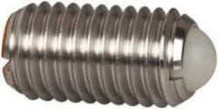 Vlier - M12x1.75, 8mm Ball Diam, 22mm Body Length, 2.5mm Max Ball Reach, Threaded Ball Plunger - Stainless Steel Body, Nylon Ball, 16.86 Lb Initial End Force, 25.85 Lb Final End Force, Locking Element - Apex Tool & Supply