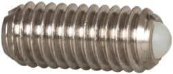 Vlier - M6x1.0, 3.5mm Ball Diam, 14mm Body Length, 1mm Max Ball Reach, Threaded Ball Plunger - Stainless Steel Body, Nylon Ball, 6.29 Lb Initial End Force, 9 Lb Final End Force - Apex Tool & Supply