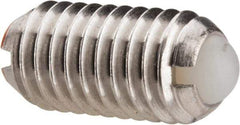 Vlier - M8x1.25, 5mm Ball Diam, 16mm Body Length, 1.5mm Max Ball Reach, Threaded Ball Plunger - Stainless Steel Body, Nylon Ball, 9 Lb Initial End Force, 13.49 Lb Final End Force - Apex Tool & Supply