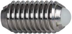 Vlier - M10x1.5, 6mm Ball Diam, 19mm Body Length, 2.01mm Max Ball Reach, Threaded Ball Plunger - Stainless Steel Body, Nylon Ball, 1.8 Lb Initial End Force, 3.37 Lb Final End Force - Apex Tool & Supply