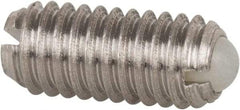 Vlier - M4x0.7, 2.5mm Ball Diam, 9mm Body Length, 0.81mm Max Ball Reach, Threaded Ball Plunger - Stainless Steel Body, Nylon Ball, 0.9 Lb Initial End Force, 2.25 Lb Final End Force - Apex Tool & Supply