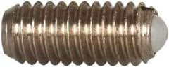 Vlier - M4x0.7, 2.5mm Ball Diam, 9mm Body Length, 0.81mm Max Ball Reach, Threaded Ball Plunger - Stainless Steel Body, Nylon Ball, 0.9 Lb Initial End Force, 2.25 Lb Final End Force, Locking Element - Apex Tool & Supply