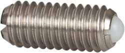 Vlier - M6x1.0, 3.5mm Ball Diam, 14mm Body Length, 1mm Max Ball Reach, Threaded Ball Plunger - Stainless Steel Body, Nylon Ball, 2.02 Lb Initial End Force, 2.92 Lb Final End Force - Apex Tool & Supply