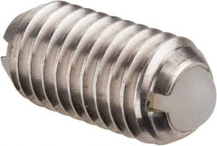 Vlier - M8x1.25, 5mm Ball Diam, 16mm Body Length, 1.5mm Max Ball Reach, Threaded Ball Plunger - Stainless Steel Body, Nylon Ball, 3.37 Lb Initial End Force, 6.75 Lb Final End Force - Apex Tool & Supply