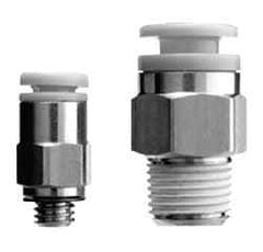 SMC PNEUMATICS - 12mm OD, 1/4 Universal, Brass/Polybutylene Push-to-Connect Male Connector - 145 Max psi, White - Apex Tool & Supply
