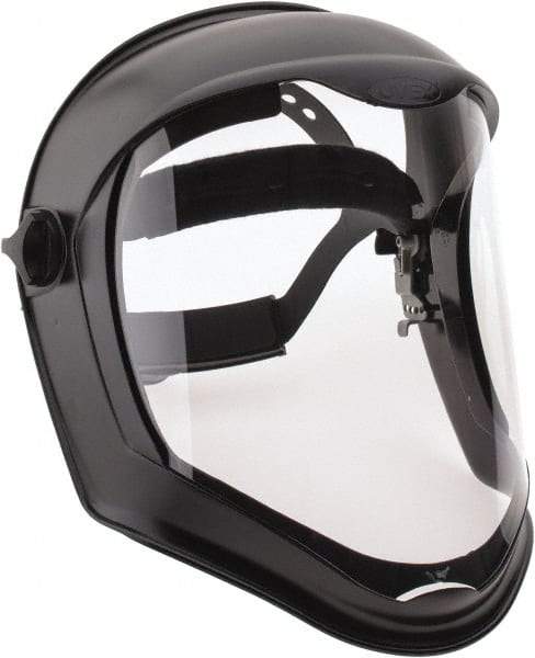 Uvex - Acrylonitrile Butadiene Styrene (ABS) Black Ratchet Adjustment, Face Shield & Headgear Set - 14-1/4" Wide x 9-3/8" High, Uncoated, Clear Window - Apex Tool & Supply