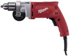 Milwaukee Tool - 1/2" Keyed Chuck, 850 RPM, Pistol Grip Handle Electric Drill - 8 Amps, 120 Volts, Reversible, Includes 1/2" Magnum Drill, Chuck Key with Holder, Side Handle - Apex Tool & Supply