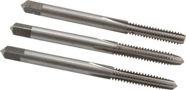 Interstate - #10-24 UNC, 4 Flute, Bottoming, Plug & Taper, Bright Finish, High Speed Steel Tap Set - Right Hand Cut, 2-3/8" OAL, 7/8" Thread Length - Apex Tool & Supply