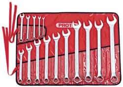 Proto - 15 Piece, 7mm to 32mm, Combination Wrench Set - Metric Measurement Standard, Satin Finish, Comes in Canvas Roll - Apex Tool & Supply