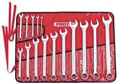 Proto - 15 Piece, 7mm to 32mm, Combination Wrench Set - Metric Measurement Standard, Satin Finish, Comes in Canvas Roll - Apex Tool & Supply