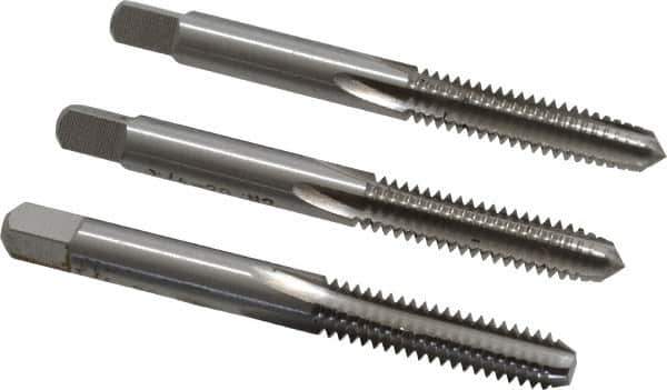 Interstate - 1/4-20 UNC, 4 Flute, Bottoming, Plug & Taper, Bright Finish, High Speed Steel Tap Set - Right Hand Cut, 2-1/2" OAL, 1" Thread Length - Apex Tool & Supply