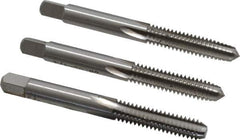 Interstate - 1/4-20 UNC, 4 Flute, Bottoming, Plug & Taper, Bright Finish, High Speed Steel Tap Set - Right Hand Cut, 2-1/2" OAL, 1" Thread Length - Apex Tool & Supply