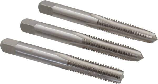 Interstate - 5/16-18 UNC, 4 Flute, Bottoming, Plug & Taper, Bright Finish, High Speed Steel Tap Set - Right Hand Cut, 2-23/32" OAL, 1" Thread Length - Apex Tool & Supply