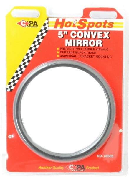 Value Collection - Automotive Full Size Convex Round Mirror with L Bracket - Black, 5" Mirror Diam - Apex Tool & Supply