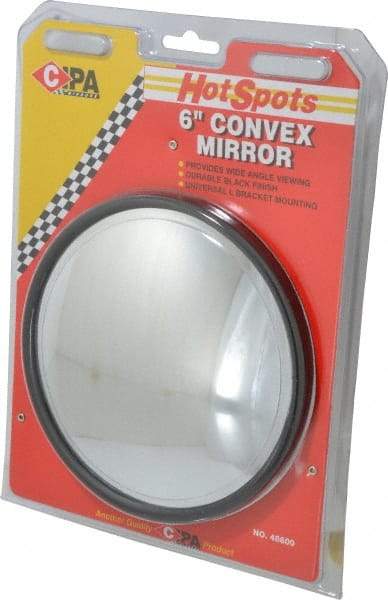 Value Collection - Automotive Full Size Convex Round Mirror with L Bracket - Black, 6" Mirror Diam - Apex Tool & Supply