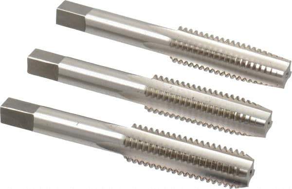 Interstate - 1/2-13 UNC, 4 Flute, Bottoming, Plug & Taper, Bright Finish, High Speed Steel Tap Set - Right Hand Cut, 3-3/8" OAL, 1-21/32" Thread Length - Exact Industrial Supply