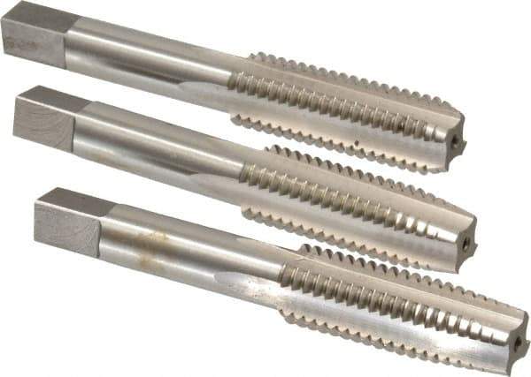 Interstate - 9/16-12 UNC, 4 Flute, Bottoming, Plug & Taper, Bright Finish, High Speed Steel Tap Set - Right Hand Cut, 3-19/32" OAL, 1-21/32" Thread Length - Apex Tool & Supply