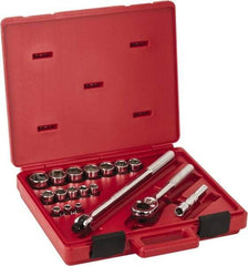 Proto - 18 Piece 1/2" Drive Socket Set - 6 Points, 3/8" to 1-1/4" Range, Inch Measurement Standard - Apex Tool & Supply