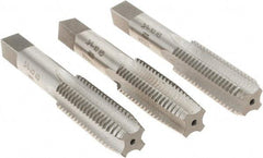 Interstate - 3/4-10 UNC, 4 Flute, Bottoming, Plug & Taper, Bright Finish, High Speed Steel Tap Set - Right Hand Cut, 4-1/4" OAL, 2" Thread Length - Apex Tool & Supply