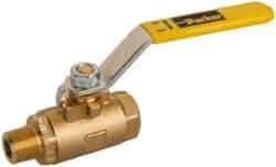 Parker - 3/8" Pipe, Brass Standard Ball Valve - 2 Piece, Inline - One Way Flow, MNPT x FNPT Ends, Lever Handle, 600 WOG, 150 WSP - Apex Tool & Supply