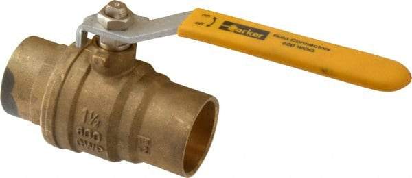 Parker - 1-1/2" Pipe, Brass Standard Ball Valve - 2 Piece, Inline - One Way Flow, Soldered x Soldered Ends, Lever Handle, 600 WOG, 150 WSP - Apex Tool & Supply