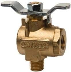 Parker - 1/4" Pipe, Brass Standard Ball Valve - 2 Piece, Right Angle, MNPT x FNPT Ends, Tee Handle, 250 WOG, 150 WSP - Apex Tool & Supply