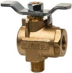 Parker - 1/4" Pipe, Brass Standard Ball Valve - 2 Piece, Right Angle, MNPT x FNPT Ends, Tee Handle, 250 WOG, 150 WSP - Apex Tool & Supply