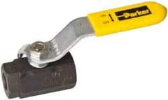 Parker - 1/4" Pipe, Carbon Steel Standard Ball Valve - 2 Piece, Inline - One Way Flow, FNPT x FNPT Ends, Lever Handle, 2,000 WOG, 150 WSP - Apex Tool & Supply