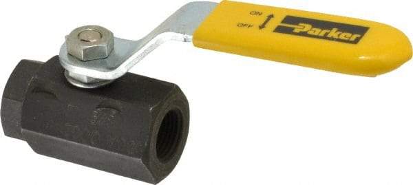 Parker - 3/8" Pipe, Carbon Steel Standard Ball Valve - 2 Piece, Inline - One Way Flow, FNPT x FNPT Ends, Lever Handle, 2,000 WOG, 150 WSP - Apex Tool & Supply