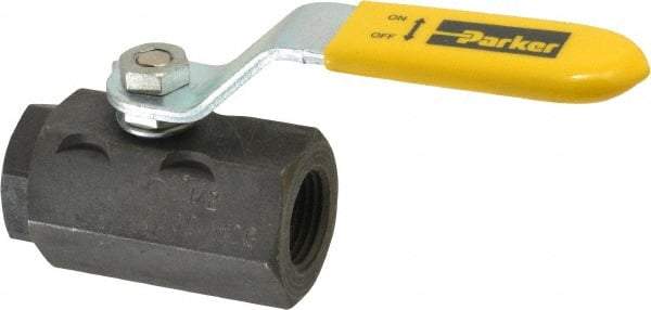 Parker - 1/2" Pipe, Carbon Steel Standard Ball Valve - 2 Piece, Inline - One Way Flow, FNPT x FNPT Ends, Lever Handle, 2,000 WOG, 150 WSP - Apex Tool & Supply