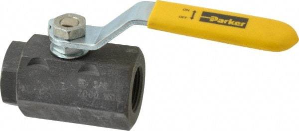 Parker - 3/4" Pipe, Carbon Steel Standard Ball Valve - 2 Piece, Inline - One Way Flow, FNPT x FNPT Ends, Lever Handle, 2,000 WOG, 150 WSP - Apex Tool & Supply