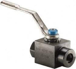 Parker - 3/8" Pipe, Carbon Steel Standard Ball Valve - 2 Piece, Inline - One Way Flow, SAE x SAE Ends, Lever Handle, 6,000 WOG, 150 WSP - Apex Tool & Supply