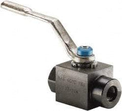 Parker - 3/8" Pipe, Carbon Steel Standard Ball Valve - 2 Piece, Inline - One Way Flow, SAE x SAE Ends, Lever Handle, 6,000 WOG, 150 WSP - Apex Tool & Supply
