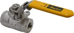 Parker - 1/4" Pipe, Full Port, Stainless Steel Standard Ball Valve - 2 Piece, Inline - One Way Flow, FNPT x FNPT Ends, Padlock Handle, 2,000 WOG, 150 WSP - Apex Tool & Supply