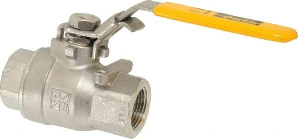 Parker - 3/4" Pipe, Full Port, Stainless Steel Standard Ball Valve - 2 Piece, Inline - One Way Flow, FNPT x FNPT Ends, Padlock Handle, 2,000 WOG, 150 WSP - Apex Tool & Supply