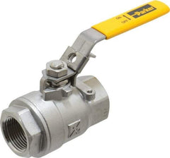 Parker - 1" Pipe, Full Port, Stainless Steel Standard Ball Valve - 2 Piece, Inline - One Way Flow, FNPT x FNPT Ends, Padlock Handle, 2,000 WOG, 150 WSP - Apex Tool & Supply
