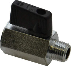 Value Collection - 1/4" Pipe, Brass Miniature Ball Valve - Inline - One Way Flow, MNPT x FNPT Ends, Wedge Handle, 450 WOG - Apex Tool & Supply