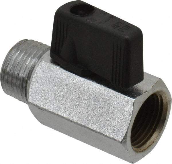 Value Collection - 3/8" Pipe, Brass Miniature Ball Valve - Inline - One Way Flow, MNPT x FNPT Ends, Wedge Handle, 450 WOG - Apex Tool & Supply