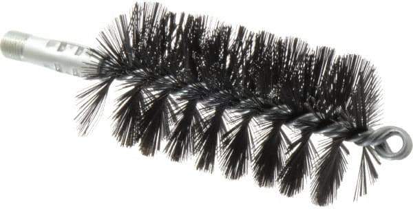 Schaefer Brush - 4-1/2" Brush Length, 2-1/2" Diam, Double Stem, Single Spiral Flue Brush - 7-1/2" Long, Tempered Steel Wire, 1/4" NPSM Male Connection - Apex Tool & Supply