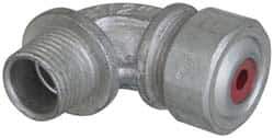 Cooper Crouse-Hinds - 0.15 to 1/4" Cable Capacity, Liquidtight, Elbow Strain Relief Cord Grip - 1/2 NPT Thread, 1-13/16" Long, Malleable Iron - Apex Tool & Supply