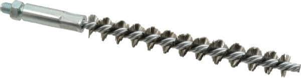 Schaefer Brush - 4" Brush Length, 1/2" Diam, Double Stem, Single Spiral Tube Brush - 6-1/4" Long, Stainless Steel, 1/4-28 Male Connection - Apex Tool & Supply