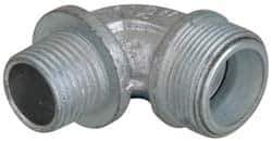 Cooper Crouse-Hinds - 0.55 to 0.65" Cable Capacity, Liquidtight, Elbow Strain Relief Cord Grip - 1/2 NPT Thread, 1-13/16" Long, Malleable Iron - Apex Tool & Supply