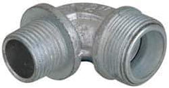 Cooper Crouse-Hinds - 0.55 to 0.65" Cable Capacity, Liquidtight, Elbow Strain Relief Cord Grip - 1/2 NPT Thread, 1-13/16" Long, Malleable Iron - Apex Tool & Supply