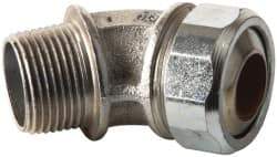 Cooper Crouse-Hinds - 0.55 to 0.65" Cable Capacity, Liquidtight, Elbow Strain Relief Cord Grip - 3/4 NPT Thread, 2-17/32" Long, Malleable Iron - Apex Tool & Supply